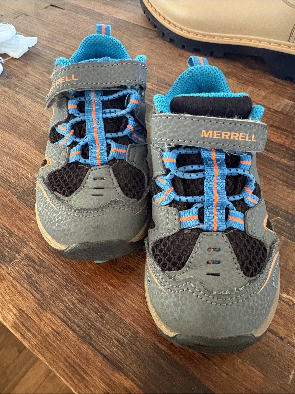 Merrell Kids Grey Blue Tan Athletic Sneakers